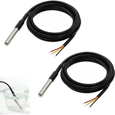 2 Pièces Capteur Température pour DS18B20 Étanche, Sonde Température Numérique 1m, -55 à +125°C Câble Waterproof 3 Fils Compatible avec Microcontrôleur, pour Intérieures Extérieures (1/5)