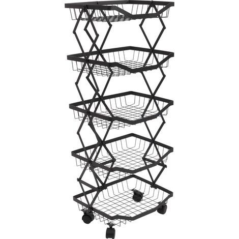 Estantería de cocina carrito de cocina con ruedas estantería independiente con cesta plegable y móvil 95 × 39 × 28 cm metal negro 040009540 (1/5)