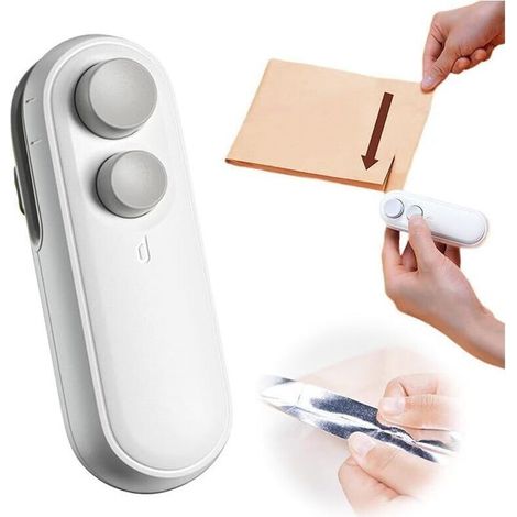 Mini Plastic Bag Sealer, Portable 2-in-1 Heat Sealer for Bags with Cutter, Cuts and Seals Plastic Bags, Suitable for Kitchen Food and Chip Bags (White) (1/5)