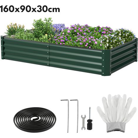 Jiubiaz Hochbeet Metall 160x90x30cm Gartenbeet Verzinkt Pflanzkasten für Gemüse & Kräuter, Stabiles Hochpflanzbeet Wetterfest Bodenlos mit Stützstange, Schwarz