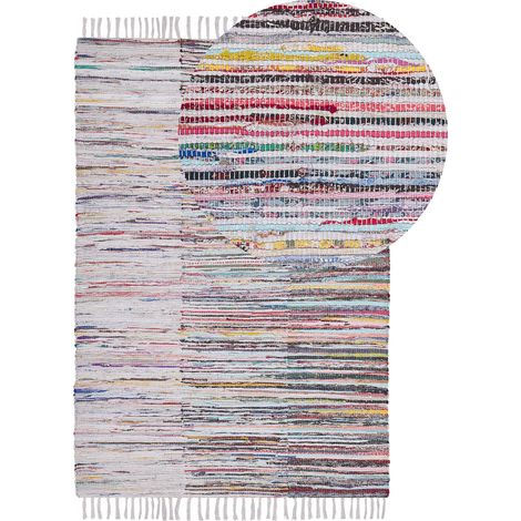 Alfombra a rayas multicolores de algodón 140 x 200 cm rectangular tejida a mano Mersin
