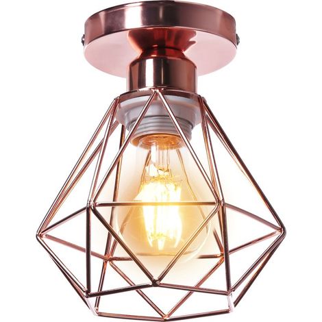 Plafonnier Rétro Or Rose Lampe De Plafond E27 Cage En Métal Luminaire Plafonnier Vintage D'Intérieur (1/5)