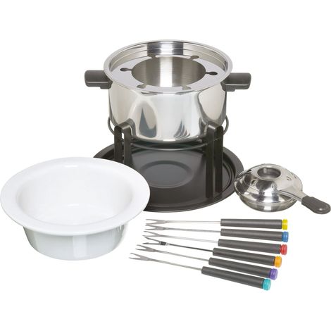 KitchenCraft Set per fonduta 3 in 1 con forchette per fonduta con codice colore (per fonduta di cioccolato, carne e formaggio), argento (1/5)