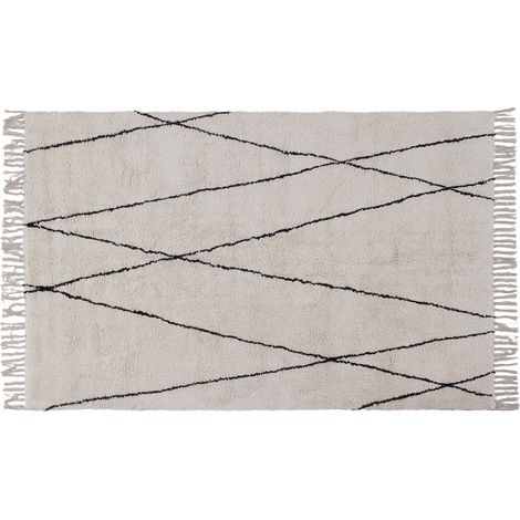 Tapis berbère à franges en coton écru 160 x 230cm HODNA