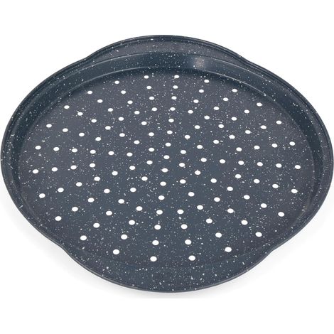 Nightfall Stone Plaque à Pizza Antiadhésive 37 cm - Plaque de Cuisson Ronde Perforée en Acier au Carbone, Sans PFOA, Passe au Four jusqu’à 220 °C, Finition Marbre Bleu (1/5)