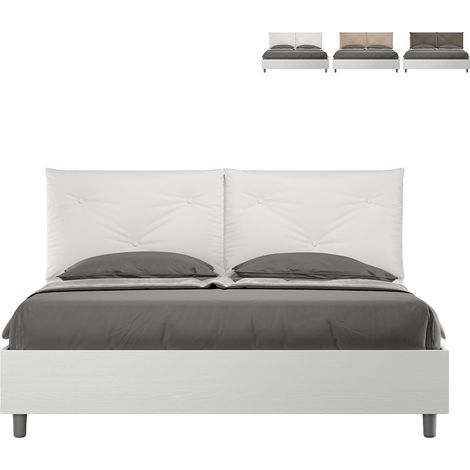 Letto matrimoniale con rete 160x190 bianco frassino cuscini similpelle bianco Egos Appia (1/5)