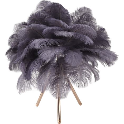 Lampadaire de Table à Plumes d'Autruche Grises, Rechargeable USB, avec Trépied Doré, 40 Plumes Artificielles pour Chambre à Coucher (1/5)