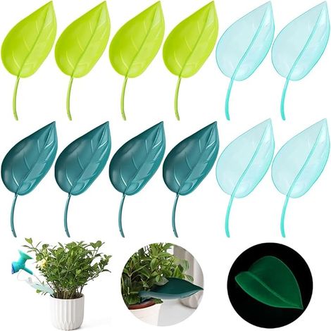 Lot de 12 entonnoirs d'arrosage pour pots de fleurs, dispositifs d'arrosage en forme de feuille disponibles en 3 couleurs, dispositifs d'arrosage créatifs en forme de feuille pour plantes d'intérieur  (1/4)