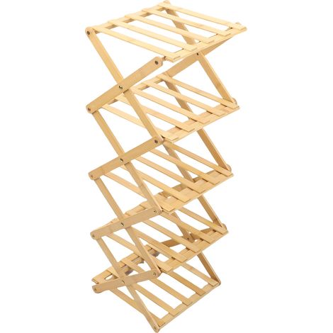 Étagère Chaussures Pliable Gain de Place – Organisateur Debout Entrée Placard Chambre Couloir, Bois Naturel 5 Niveaux 26x26x71cm (1/2)