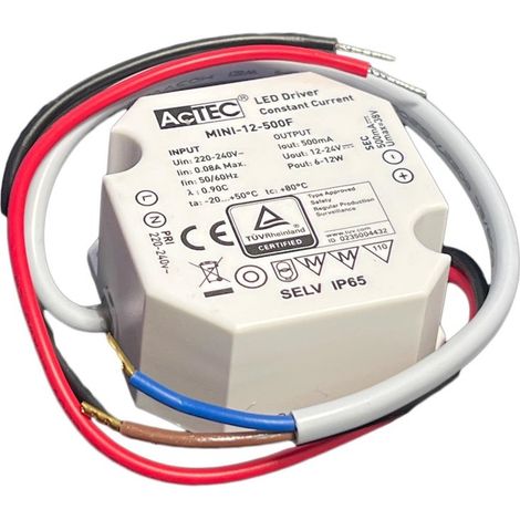 Mini Led Driver IP65 Corrente Costante 500mA 12V-24V 12W 50X48X24mm