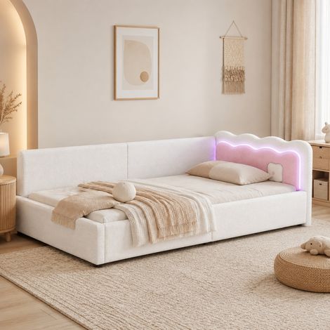Cama de día 90 x 200 cm con iluminación LED ambiental, sin colchón, blanco HAVRYA (1/5)