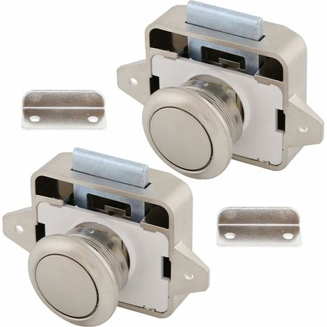 Serrure pour camping-car, loquet à 2 boutons-poussoirs, en alliage de zinc et ABS, robuste et fiable, pour camping-cars, yachts, tiroirs et portes de placards (nickel perlé) (1/5)