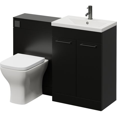 Napoli 390 Cento Matt Black 1200mm 2 Door Vanity Unit Toilet Suite with Glide Basin - 1200mm - Gunmetal Grey 160mm HandleWith Kingston Toilet Pan and Seat
