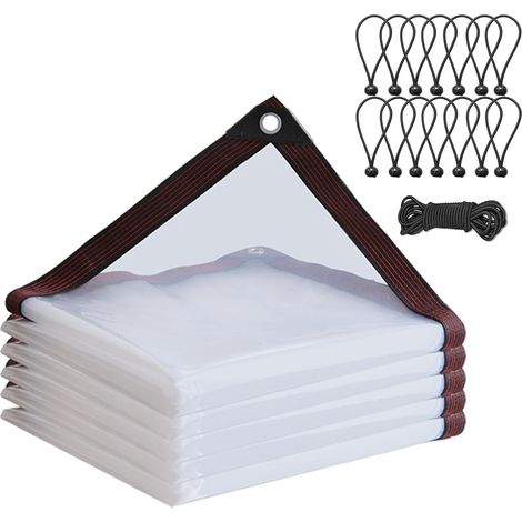 Bâche de protection transparente avec œillets, protection contre la pluie, protection contre le vent, multi-usages pour balcon, jardin pour animaux de compagnie, avec 14 tendeurs de bâche (2x3 m) (1/5)