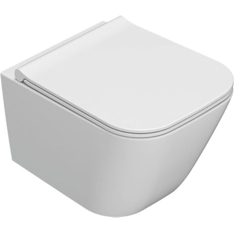 Vaso sospeso senza brida in ceramica 45x37 cm Globo Stone STS07BI  Bianco - Ceramica - Con copri wc soft close