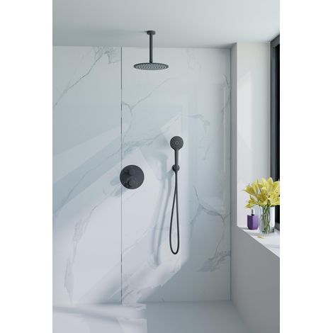 FugaFlow Eccelente Acces Ensemble de douche de tête encastré - rond - thermostatique - bras de plafond - douche de tête 25cm - douchette ronde -