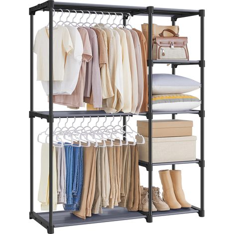 Armoire de Rangement, Penderie Pliable, Dressing, Armoire Métallique, avec Barres de Suspension, Porte-vêtements, pour Vestiaire, Chambre, 112 x 43 x 165 cm, Gris RYG024G02 (1/5)