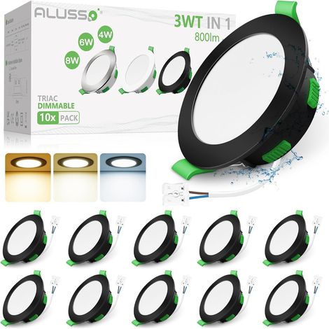 Lot de 6 Spot LED Encastrable 68mm,7W Led Spot Dimmable AC 220-240V,3000K 4000K 6500K Étanche IP44 Réglable Plafonnier Encastré pour Salle de Bain,Salon,Chambre,Cuisine,Rond,Noir (1/5)