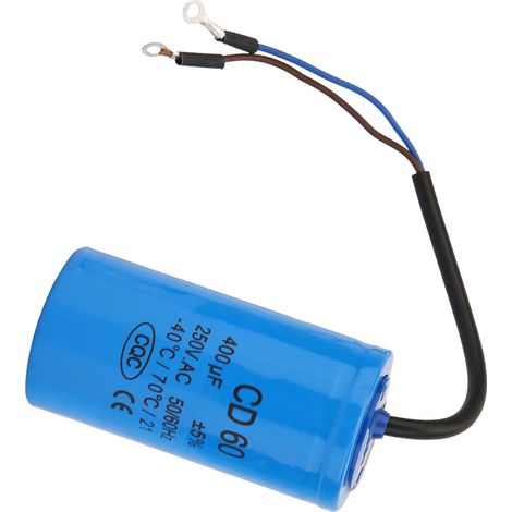 Condensateur de démarrage CD60 avec fil conducteur 250 V CA 400 µF 50/60 Hz pour moteur/compresseur d'air (1/5)