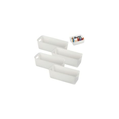Un juego de 4 cajas de almacenamiento de plástico, de 27 cm de diámetro, pequeñas cajas blancas y mini cestas de almacenamiento, perfectas para organizar la cocina y los estantes. - Crezuo