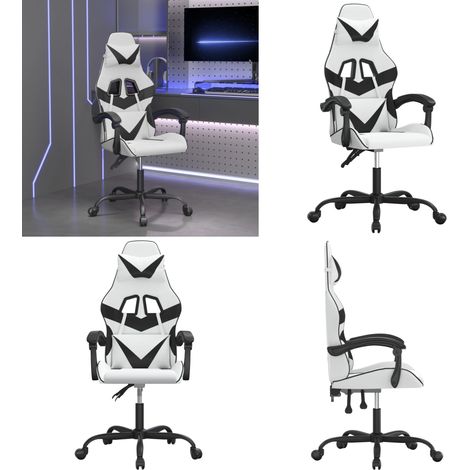 Chaise de jeu pivotante Blanc et noir Similicuir - Chaise de jeu - Chaise de jeu avec oreiller (1/5)