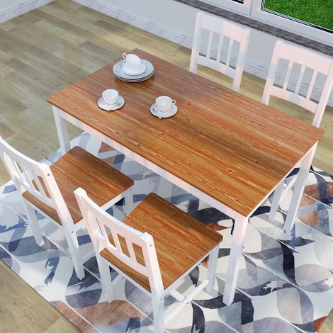 ELEGANT Solid Wooden Dining Table and 4 Chairs Set Natural Pine Dining Kitchen Furniture, Honey (1/5)