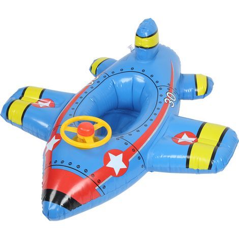 Bouée gonflable en forme d'avion, siège de natation gonflable en forme d'avion avec volant pour enfants, bleu (1/5)