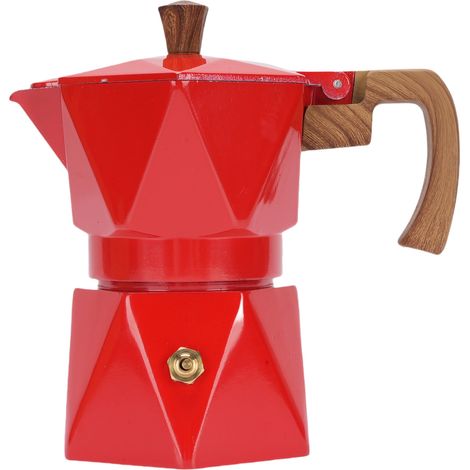 Cafetière italienne Aluminium 2 tasses Valve double Design 3D Poignée isolante Rouge Compatible gaz et induction Camping (1/5)