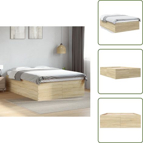Bettgestell Sonoma-Eiche 140x200 cm Holzwerkstoff - Holzbettfassungen - Bettsystem - Doppelbett - Eiche Möbel - Schlafraum Dekoration (1/5)
