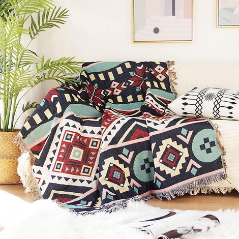 Alfombra de sofá estilo bohemio, alfombra étnica tejida en estilo bohemio hippie tribal, funda de silla estilo casa de campo, 130 x 160 cm (1/5)