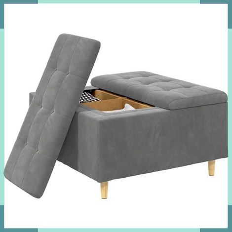 Pouf de rangement - 876841 - Velours - Gris foncé - 80 x 80 x 45 cm (1/5)