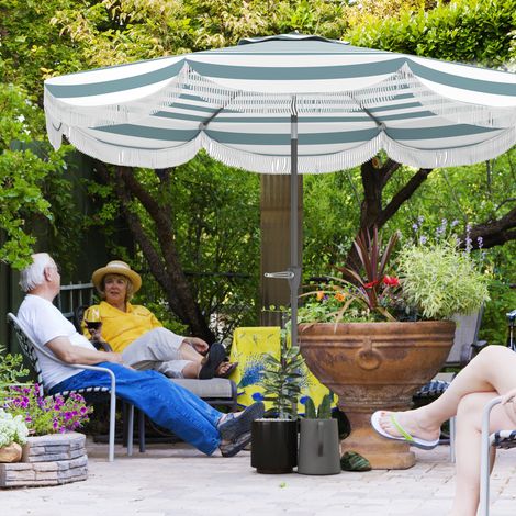 Parasol de jardin 2,7 m, parasol d'extérieur inclinable avec protection UPF 30+, manivelles, 8 pales, bleu clair et blanc (1/5)