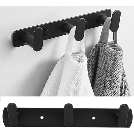 Crochets muraux Simple Space en aluminium, 3 crochets, pour cuisine, salle de bain, penderie, noir (1/5)