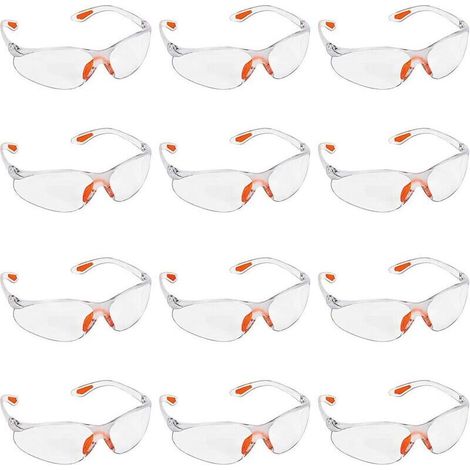 Lot de 12 lunettes de sécurité de protection transparentes avec verres en plastique, pont de nez et embouts de branches en caoutchouc pour un confort optimal - Lunettes de protection individuelle (EPI (1/5)