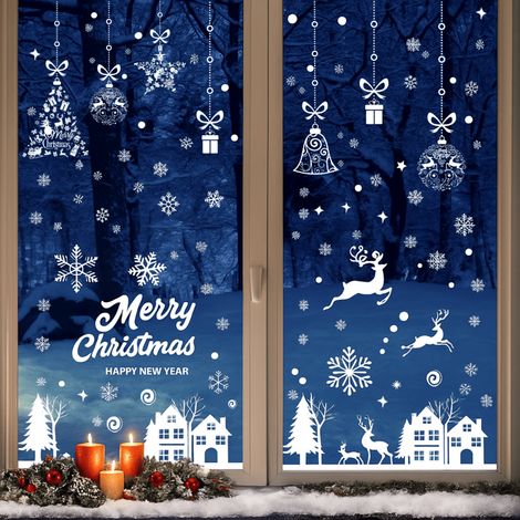 Autocollant Sticker Noel - 9 plaques déco pour fenêtre vitre miroir frigo décoration intérieur Noël électrostatique réutilisable Phonillico® (1/5)