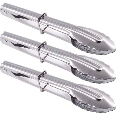 Petites pinces de service en acier inoxydable, pinces à salade de 18 cm, ensemble de 3 pièces (argenté)