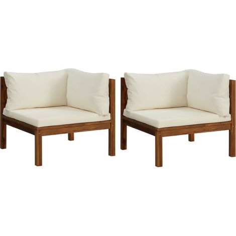 INLIFE Canapés d'angle 2 pcs avec coussins blanc crème Acacia solide (1/5)