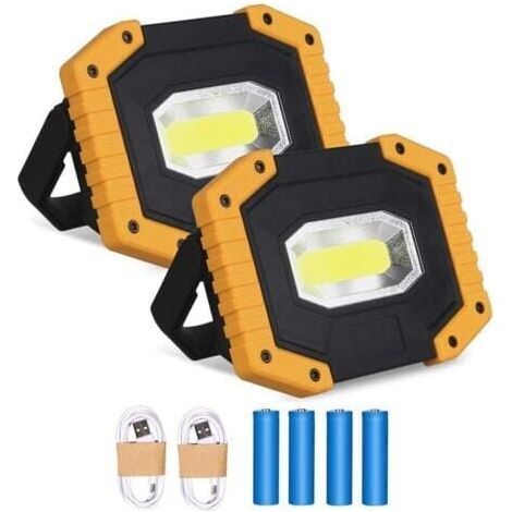 Projecteur LED rechargeable 30 W 2 000 lm pour chantier, barre d'éclairage de travail, 3 modes, lanterne portable, projecteur LED USB pour camping, chantier, garage, atelier (lot de 2) (1/4)