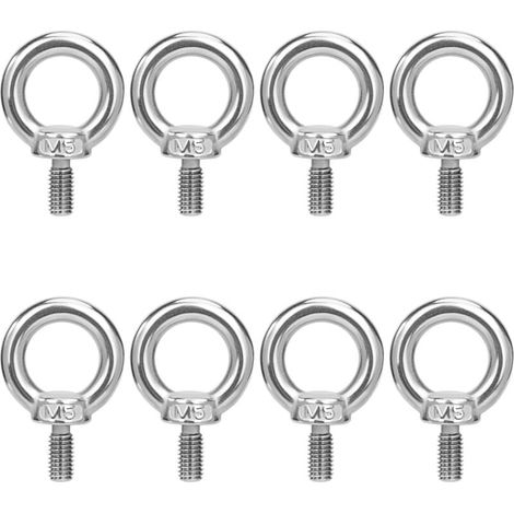 [NEVER USED] M5 Eyebolts Lifting Ring Eyebolt Rings Threaded Screw 304 Stainless Steel for Fastening Hanging Connecting 8 Pieces (1/4)