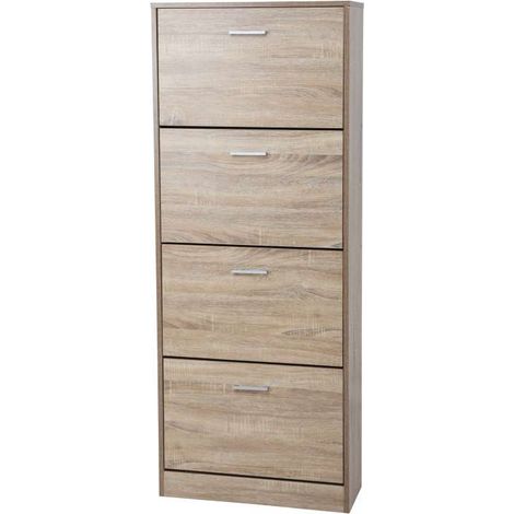 Scarpiera Nature - 4 Ribalte in Legno Naturale 60x24x152 cm (1/5)