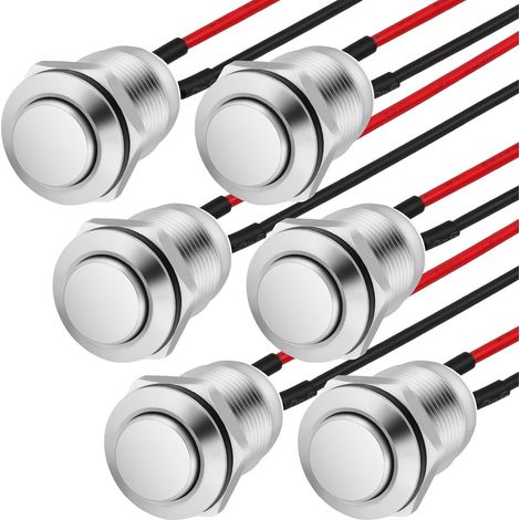 Lot de 6 interrupteurs à bouton-poussoir momentanés de 12 mm, interrupteurs à bouton-poussoir étanches filaires, mini interrupteurs à bouton-poussoir momentané (tête haute) (1/5)