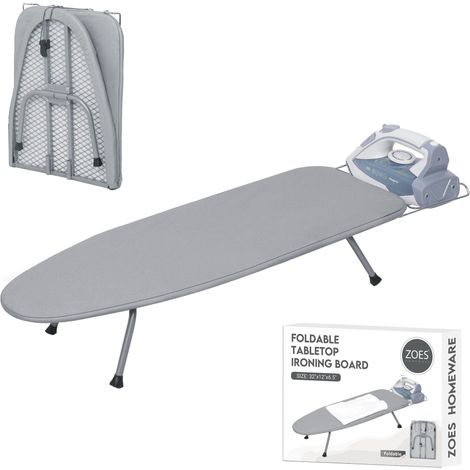 Petite Planche à Repasser avec Repose-Fer - Mini Table à Repasser de Table avec Housse réfléchissante et Coussin 100% Coton de 8 mm d'épaisseur - 80 x 30 x 15,7 cm - Argenté (1/5)