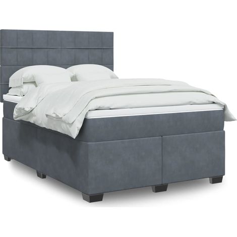 Sommier à lattes de lit et matelas Gris foncé 140x190cm Velours (1/5)