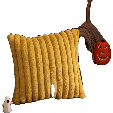 Funda de cojín, algodón afelpado, diseño cuadrado decorativo, 55 cm x 55 cm, amarillo. (1/2)