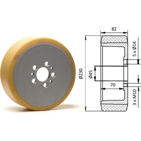 Roue motrice 230 x 82 - 5 trous VULKOLLAN® ( Jungheinrich 63215600 )
