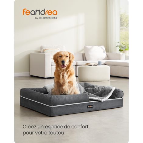 Panier pour Chien Grande Taille XXL Orthopédique, Canapé, Lit pour Chien Déhoussable Lavable, Rembourrage Moelleux, Bords Rehaussés, 106 x 71 x 18 cm, Antidérapant, Gris Foncé (1/5)