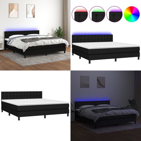 Boxspringbett mit Matratze & LED Schwarz 160x200 cm Stoff - Boxspringbett - Doppelbett - Schlafsystem - Lattenrost - Bettrahmen - Home & Living (1/5)