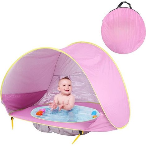 Tienda campaña infantil anti, tienda playa plegable, tienda infantil portátil anti, tienda playa bebés solar libre (120x80x70cm), Rosa, 120cm (1/5)