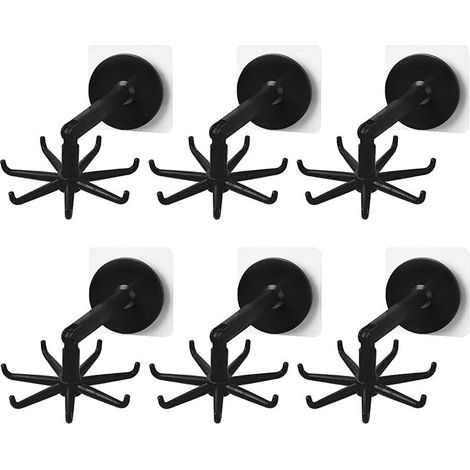 6 Pièces Crochet Rotatif Mural pour Cuisine 360 Crochet Pliant Rotatif, AVEC 7 Griffes pour Salle De Cuisine, Bains, Armoire Cuisine (Noir) (1/5)