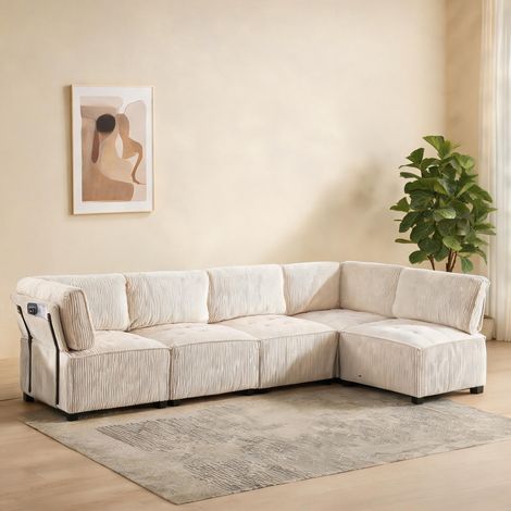 Sofa modulaire 6 places en tissu côtelé réversible en corduroy (1/5)